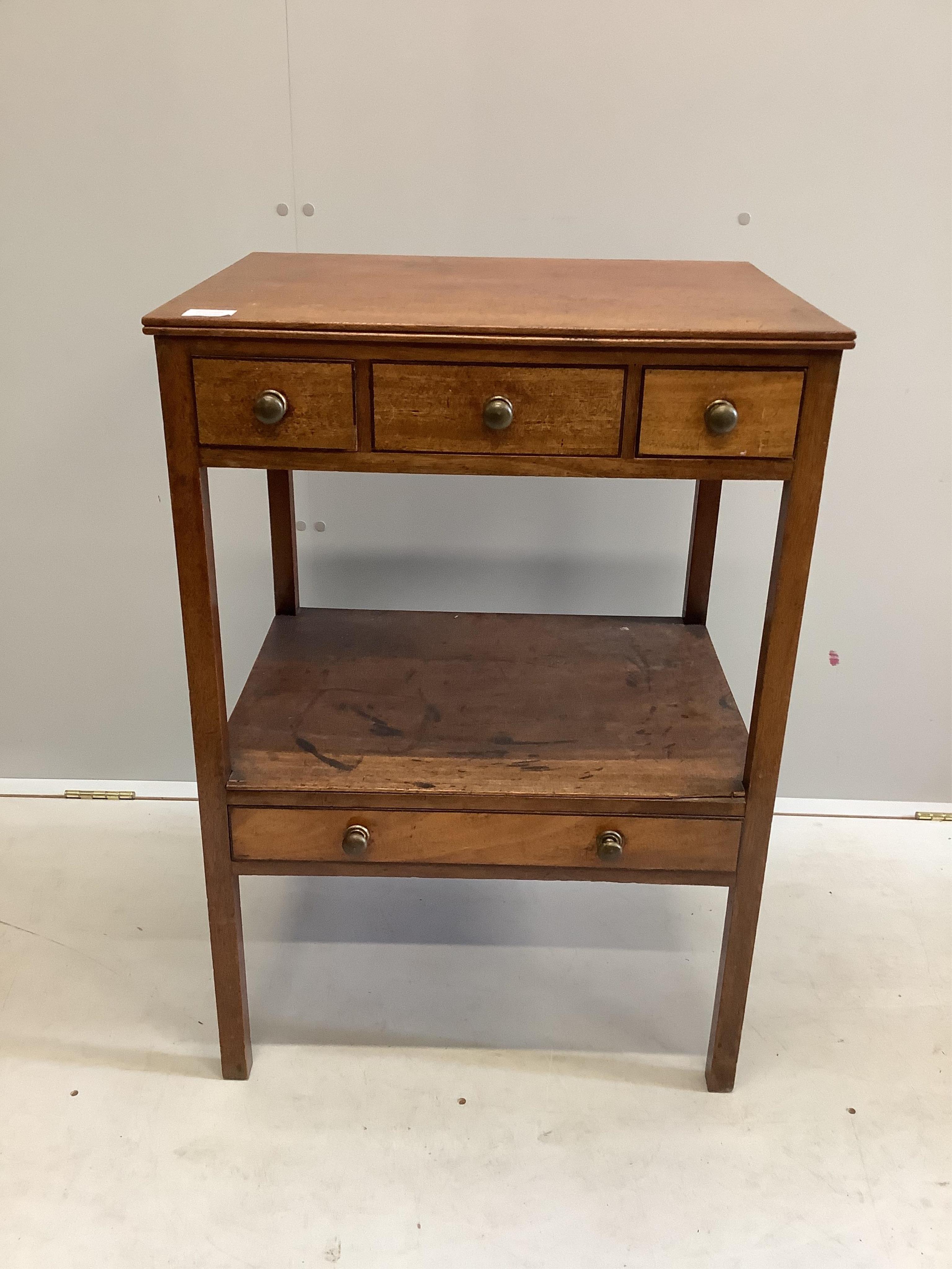 A George III mahogany two tier washstand, width 59cm, depth 46cm, height 85cm. Condition - fair